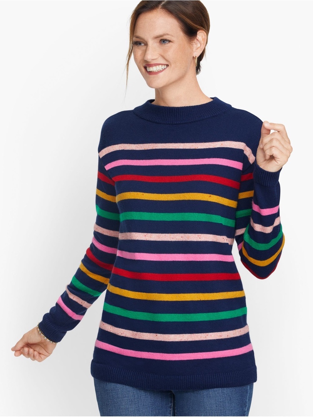 Talbots Navy Multicolor Striped Mock neck Crewneck Sweater Size XS